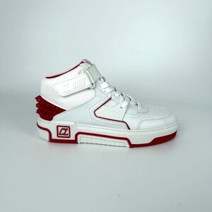 Men’s CHRISTIAN LOUBOUTIN White Red Astroloubi Spike Mid Top Leather Sneakers